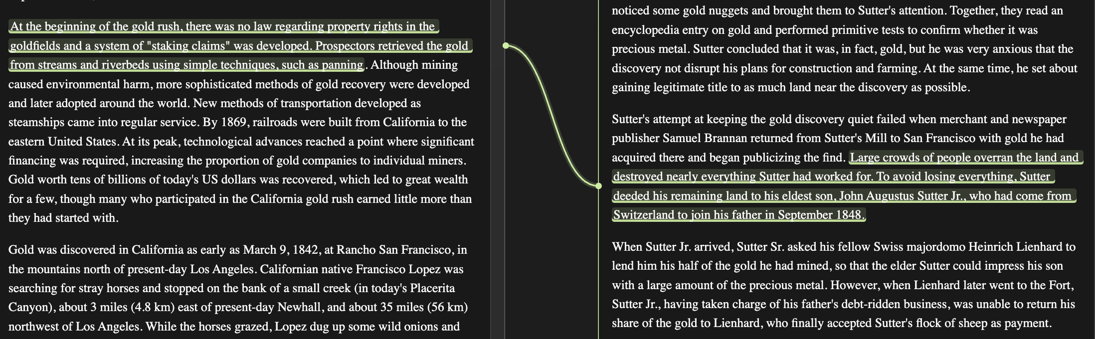 Notes and links drawn between sources